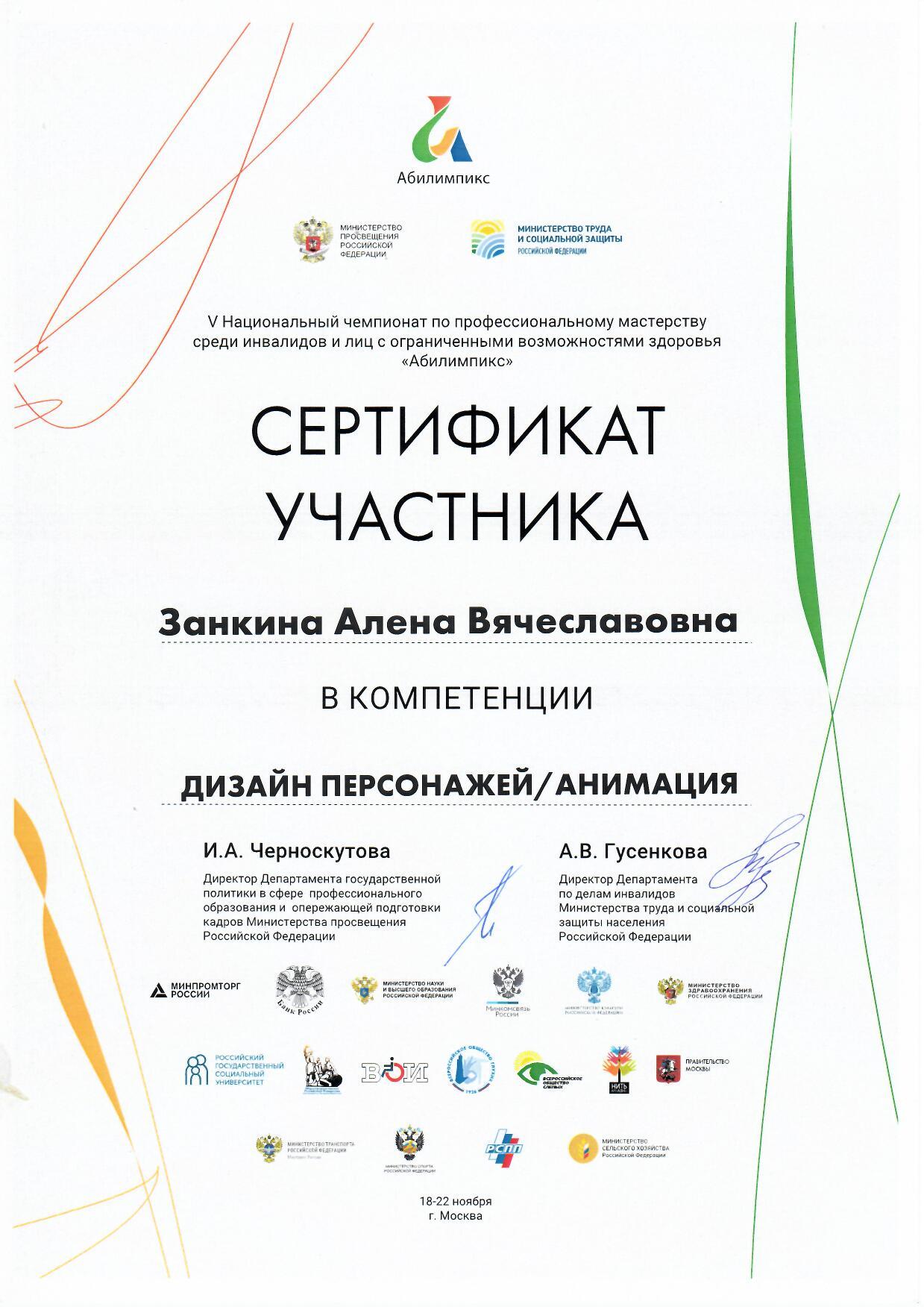Сертификат участника по компетенции 