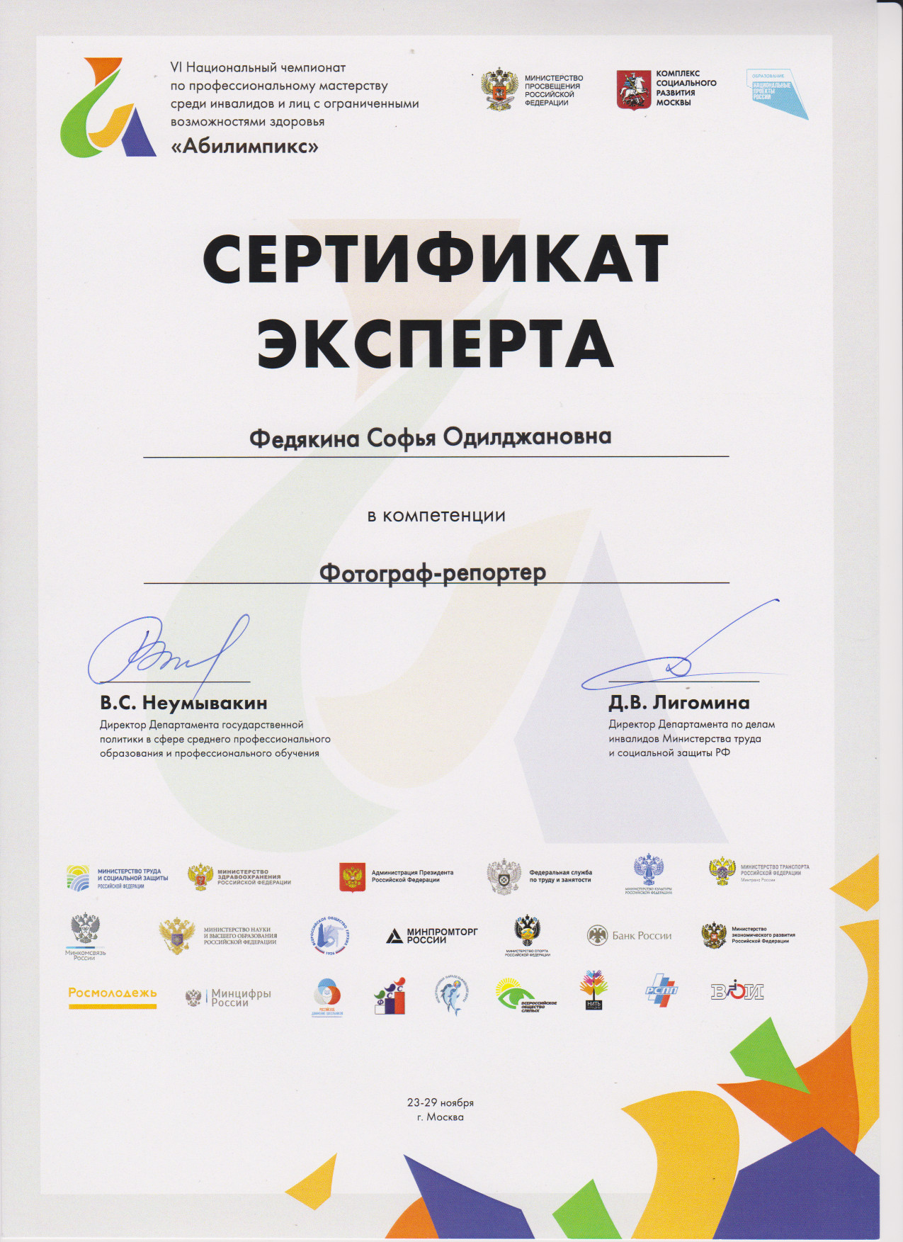 Сертификат участника по компетенции 